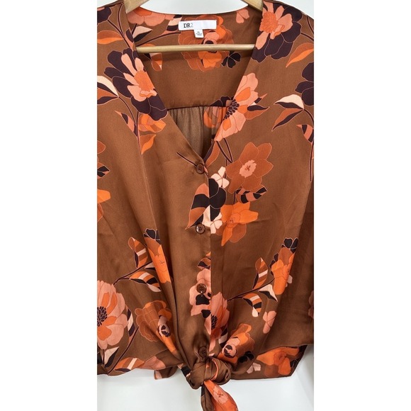 DR2 Daniel Rainn Ladies Size XL Orange  Floral Button Up Tie Front Blouse Classy - Picture 9 of 11
